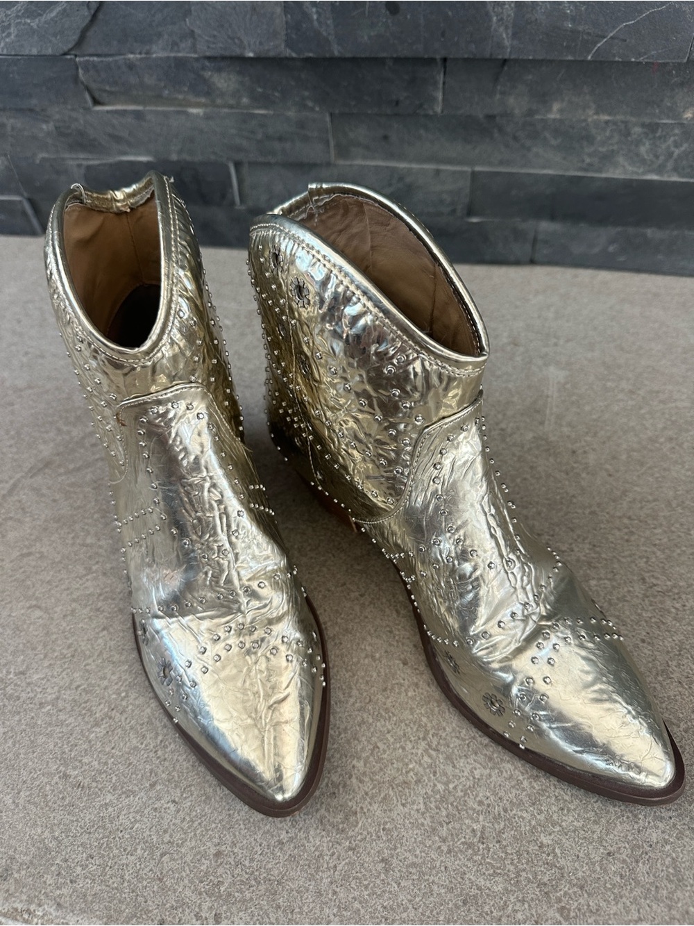 Free People vegan Leather Gold western/ cowboy boot - Picture 3 of 16